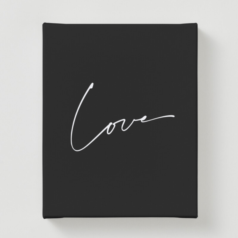 White Handwritten Love on Black Background Canvas