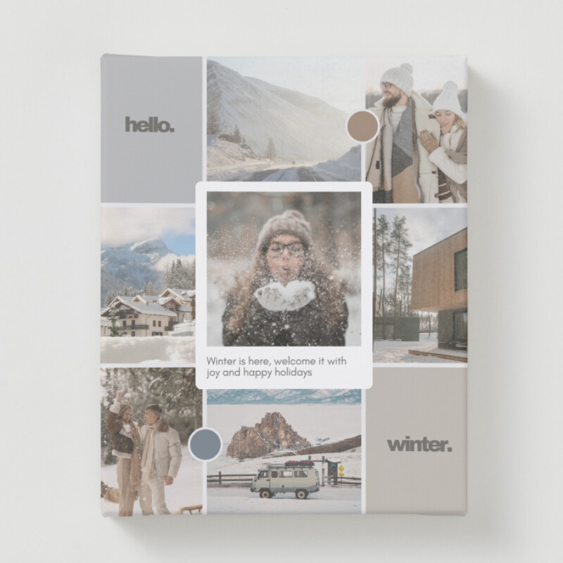 Neutral Minimalist Aesthetic Hello Winter Photo Collage Canvas Print