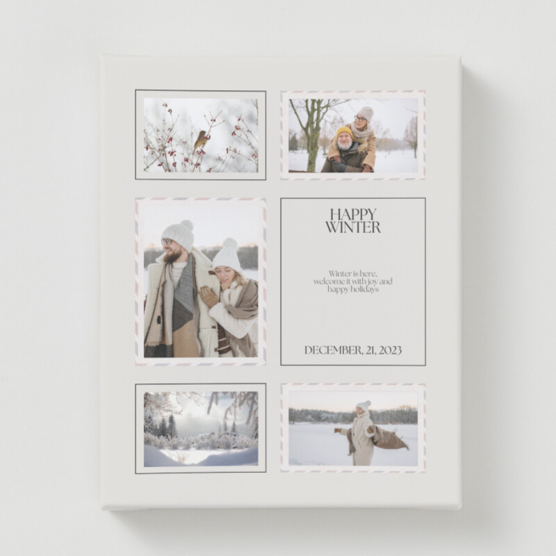Beige Minimalist Happy Winter Photo Collage Canvas Print
