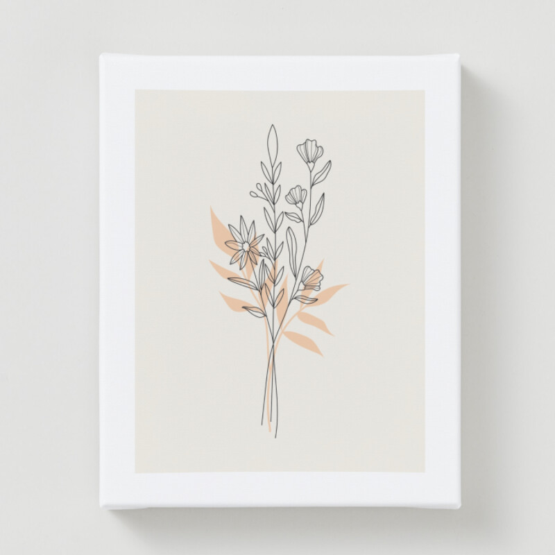 Beige Minimal Line art flower Canvas Print