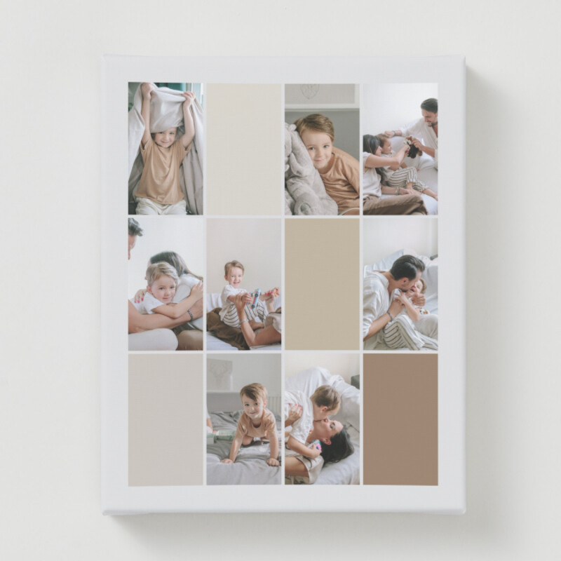 Ivory Light Brown Clean Grid Family Canvas Print