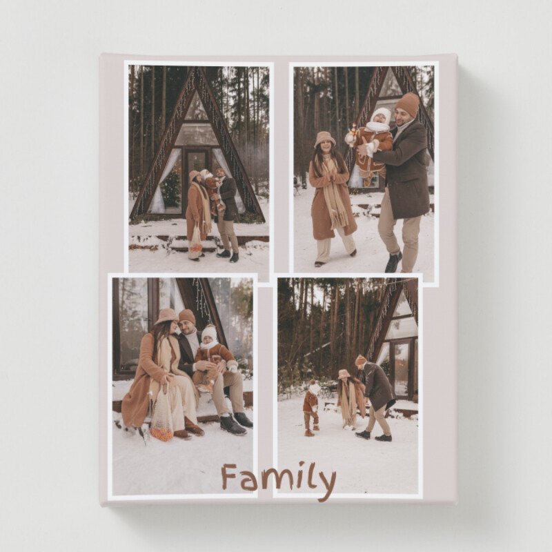 Light Brown Brown Winter Family Photo Collection Canvas Print