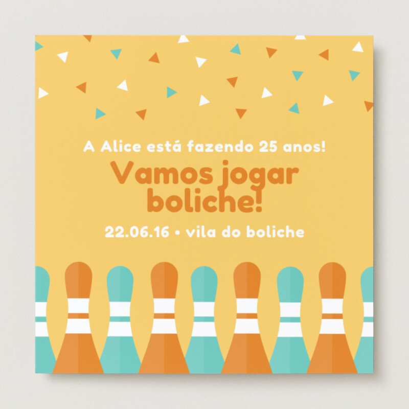 Convite à Boliche de Aniversário para boliches