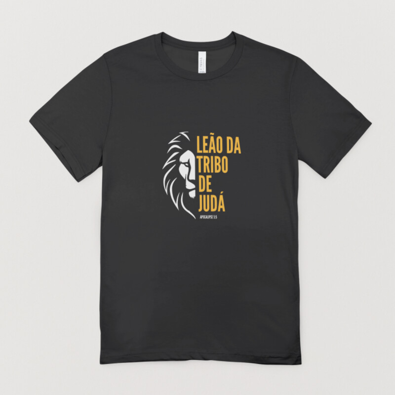 Camiseta Mensagem Religiosa Leão Da Tribo De Judá Moderno Preto E Laranja