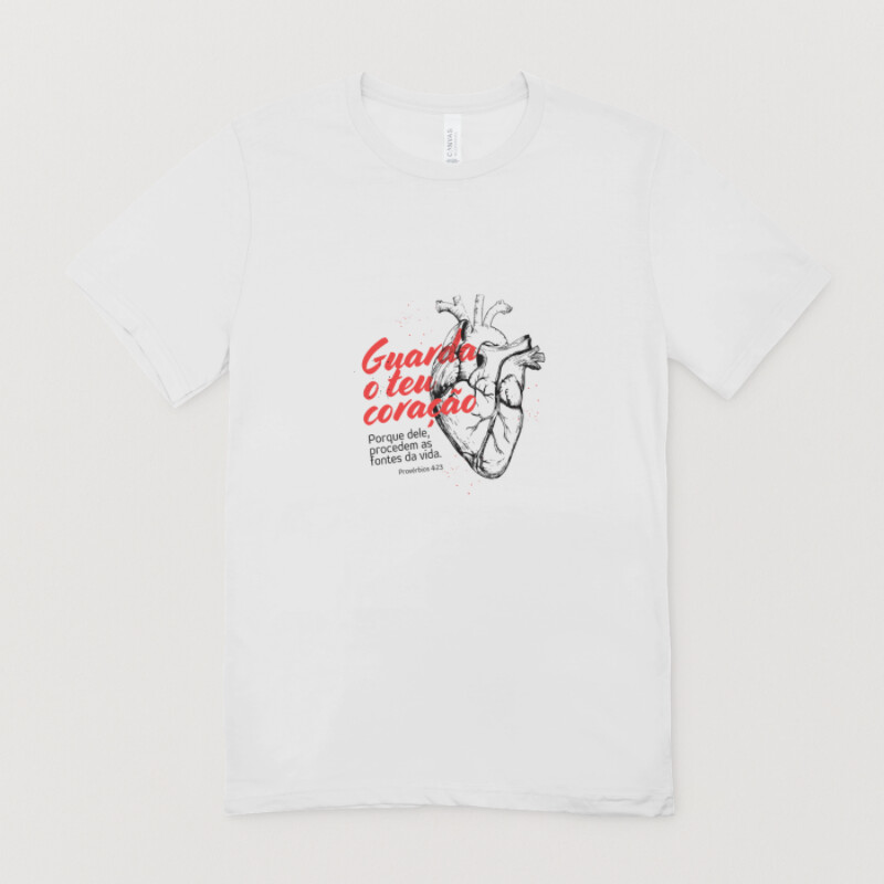 Camiseta T Shirt Guarda O Teu Coração Mensagem Religiosa Moderno Vermelho Branco E Preto