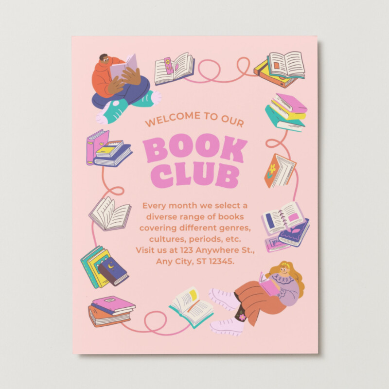 Pink Orange Green Colorful Book Club Flyer