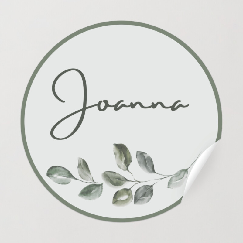 Green Watercolor Leaves Name Sticker