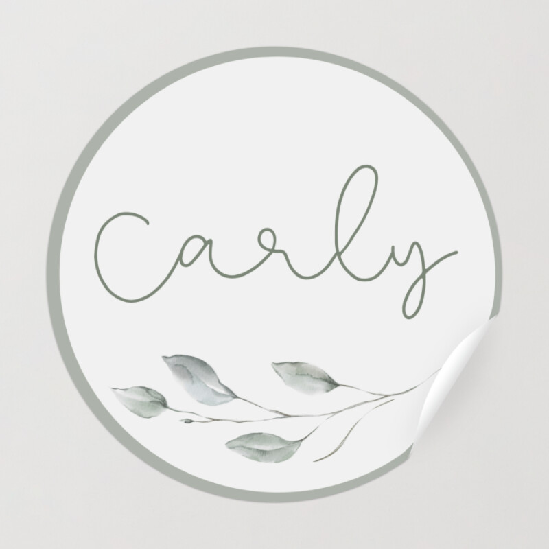 Pale Green Watercolor Leaves Name Sticker