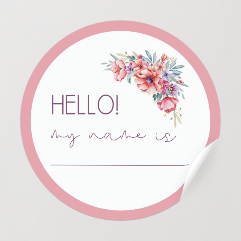 Pink Watercolor Hello My Name Is Sticker