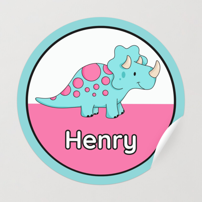 Colorful Dinosaur illustrative Style Name Stickers