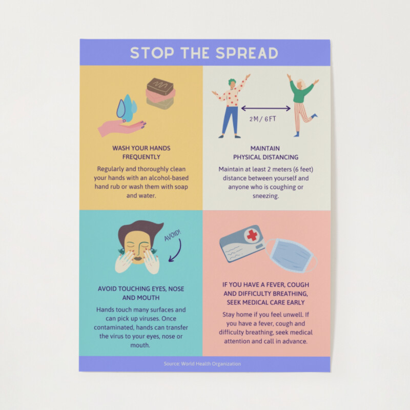 Purple Yellow Blue and Pink Disease Prevention Coronavirus Awareness Poster