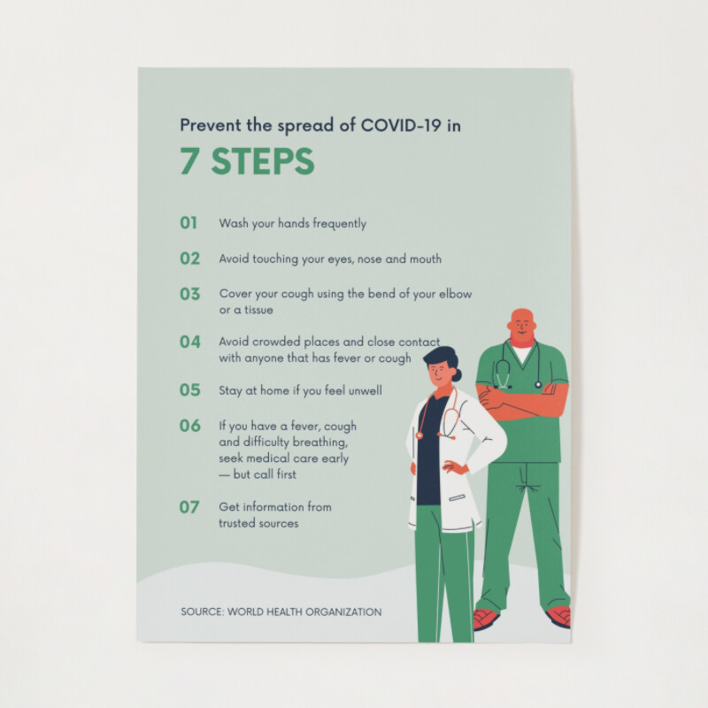 Green 7 Step Prevention Coronavirus Awareness Poster