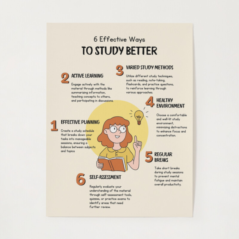 Yellow and Red Illustrative How to Study Education Infographic Poster