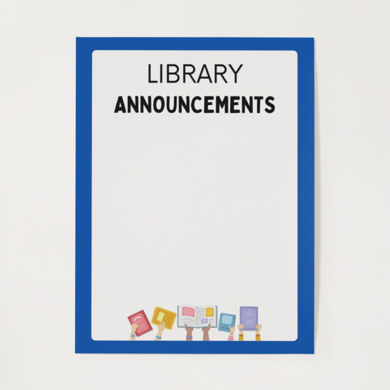 Blue White Simple Library Announcements Educational Poster 
