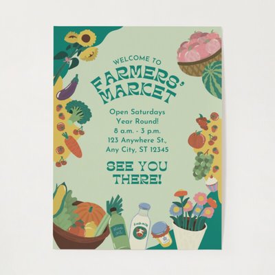 Premium AI Image  create coloring page for kids of Farmers market with  fresh produce