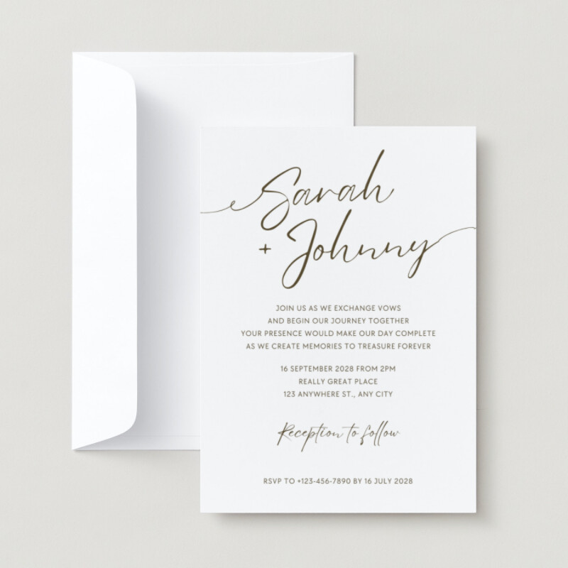 Black and White Minimalist Calligraphy Modern Wedding Invitation