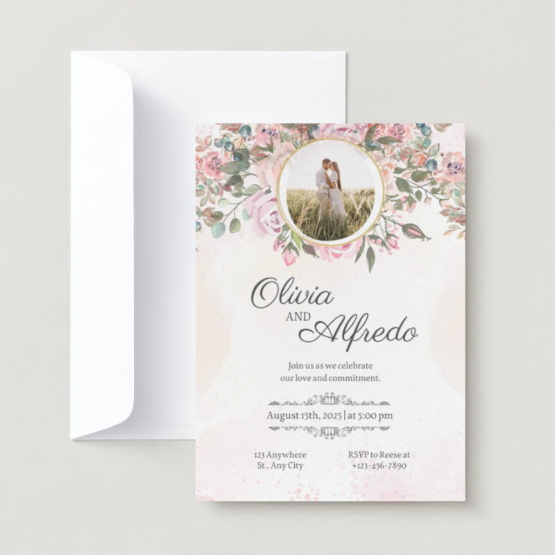 Pink Floral Watercolor Wedding Invitation
