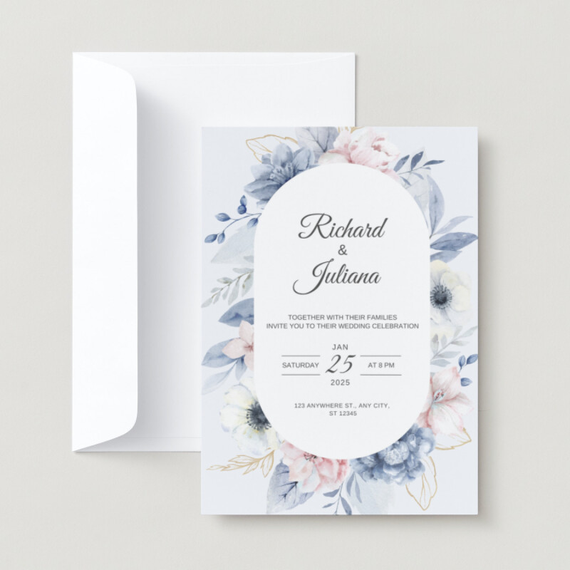 Blue White Simple Wedding Invitation