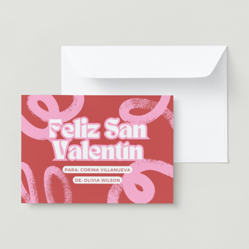 Tarjeta San Valentín Ilustrada Roja y Rosa