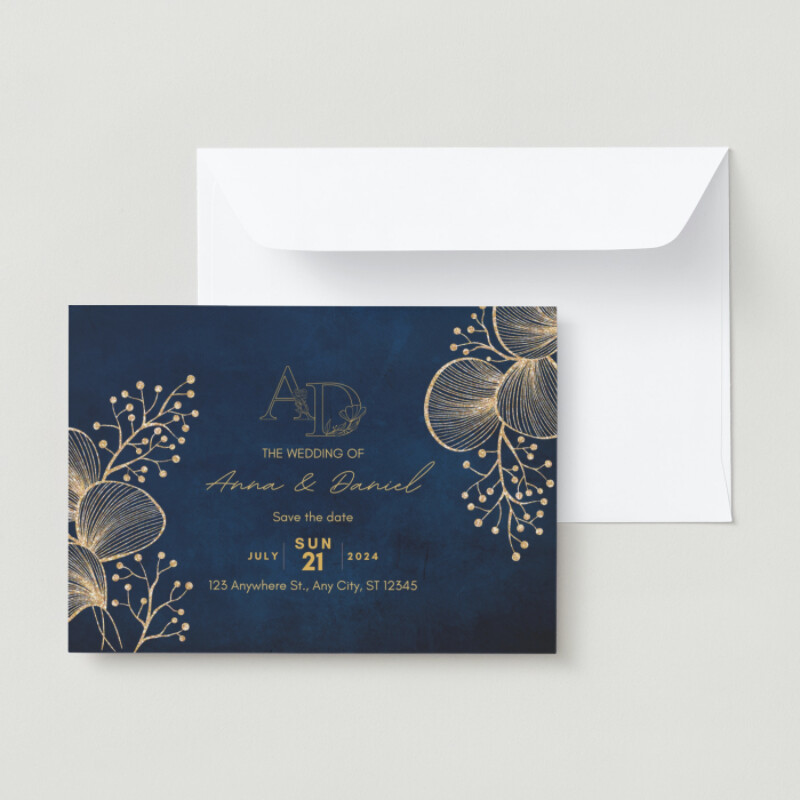 Navy Gold Luxury Wedding Invitation Print Invitation Landscape