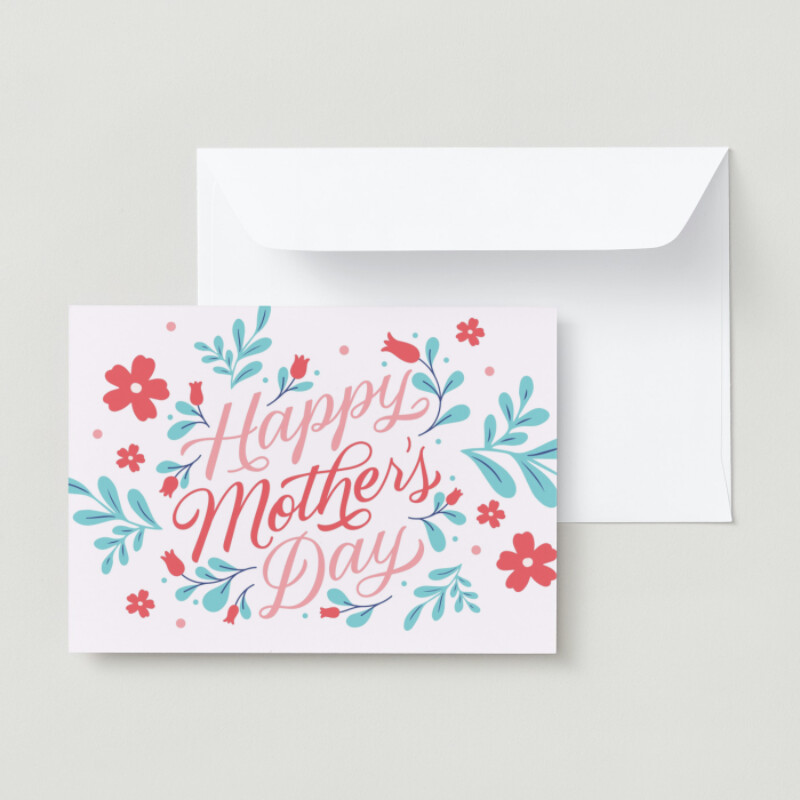 Pink and Red Organic Illustrated Happy Mothers Day Card