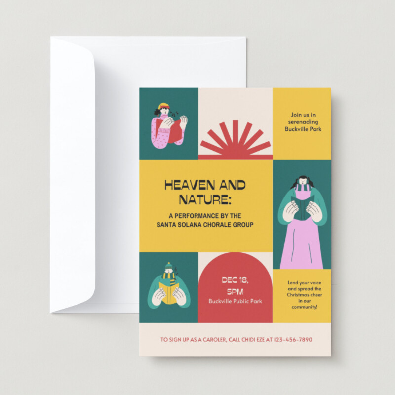 Red Green Yellow and Pink Friendly Geometric Personal Holiday Invitation