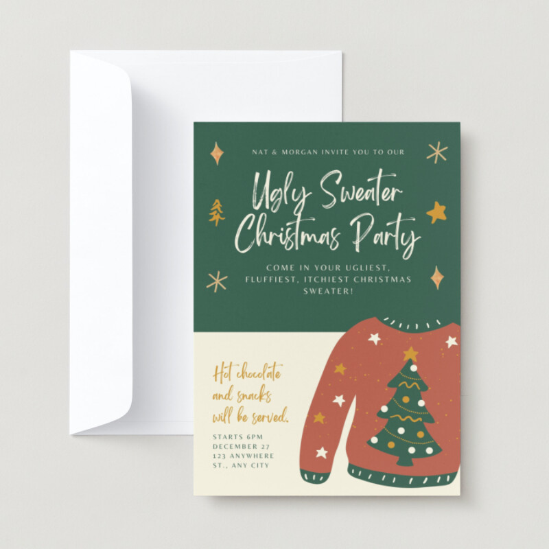 Green and Gold Handcrafted Personal Holiday Invitation