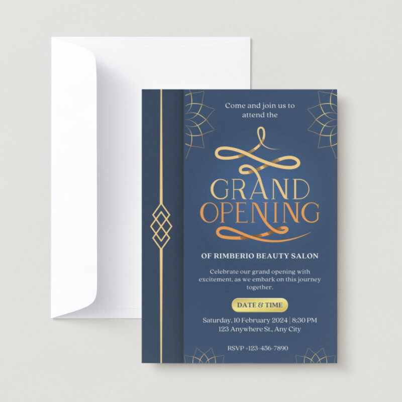 Blue and Gold Elegant Grand Opening Invitation