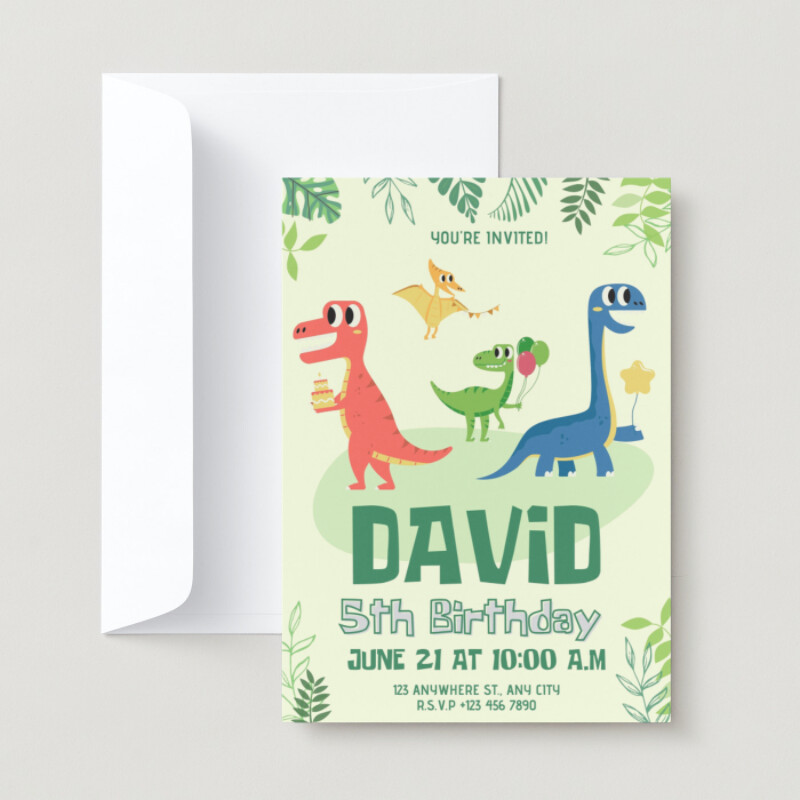 Green Dinosaur Birthday Party Invitation