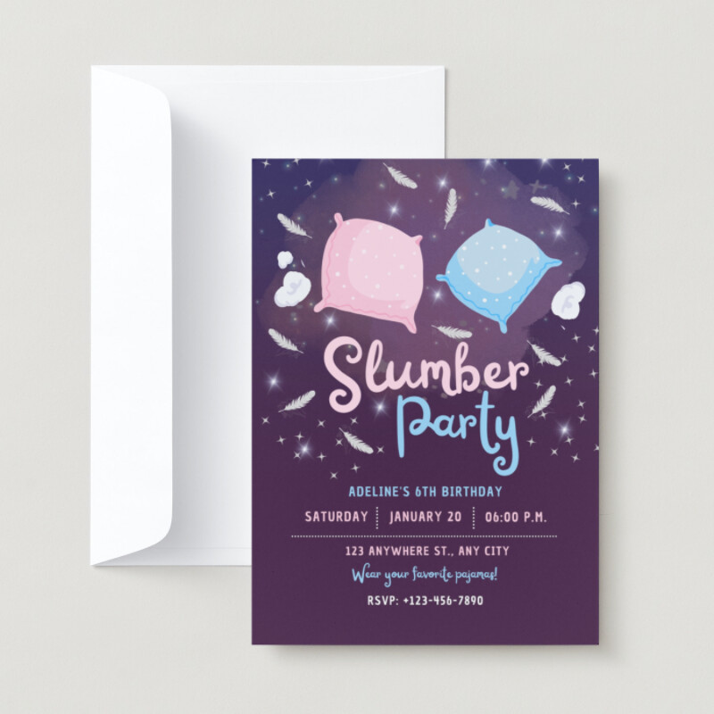 Pink and blue playful slumber party invitation