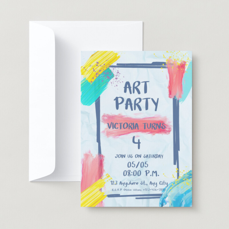 Blue Art Party Birthday Invitation