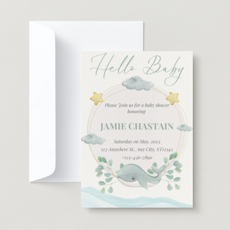 EDITABLE Simple Baby Shower Mobile Invitation - Whale