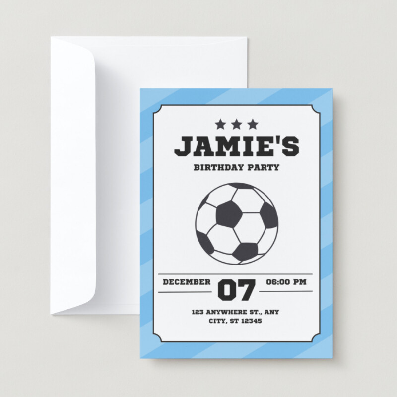 Blue Simple Soccer Birthday Invitation