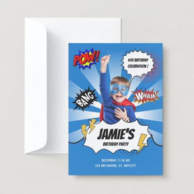 Superhero Birthday Invitations / Watercolor -  Canada