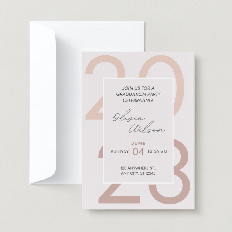 Beige Pink Cream Modern Number Typography Graduation Party Invitation