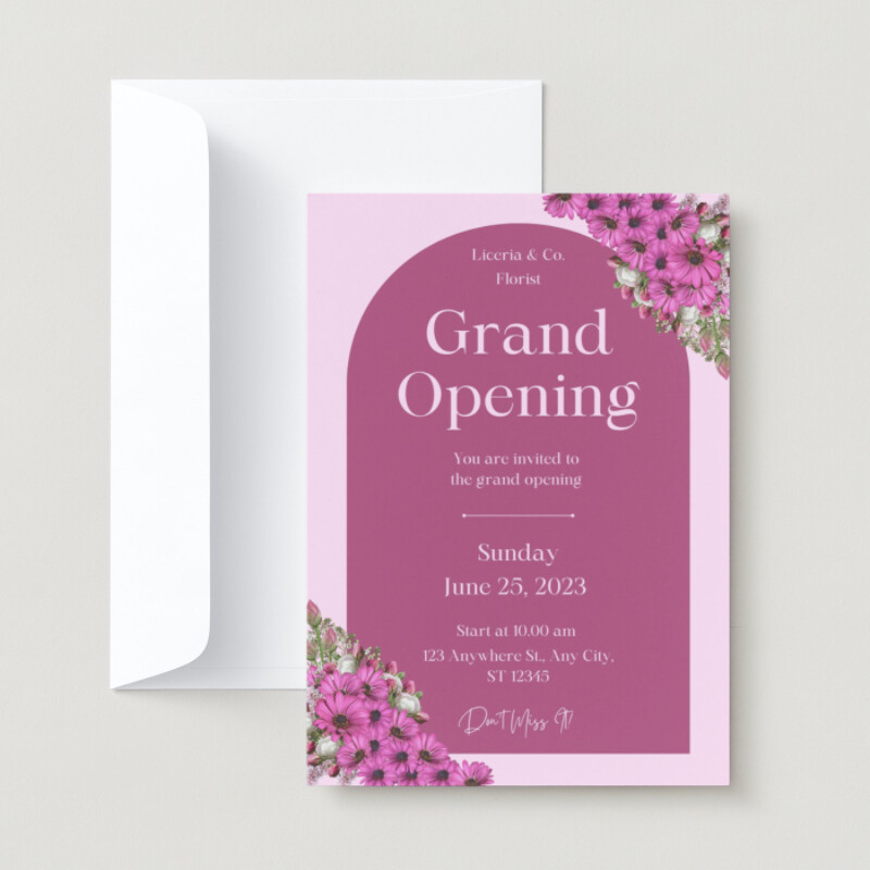 Purple and Pink Floral Grand Opening Invitation