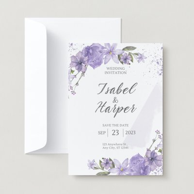 Elegant Dark Purple Ribbon Wedding Invitations