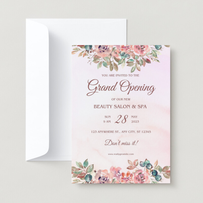 Pink and Green Watercolor Grand Opening Invitation