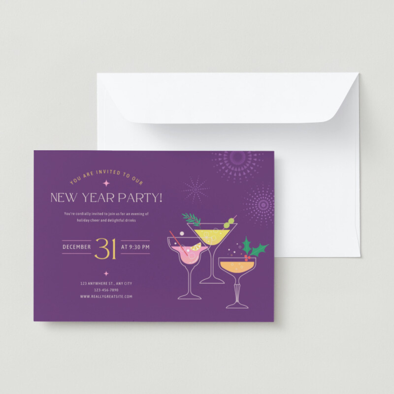 Purple Modern New Year Party Invitation