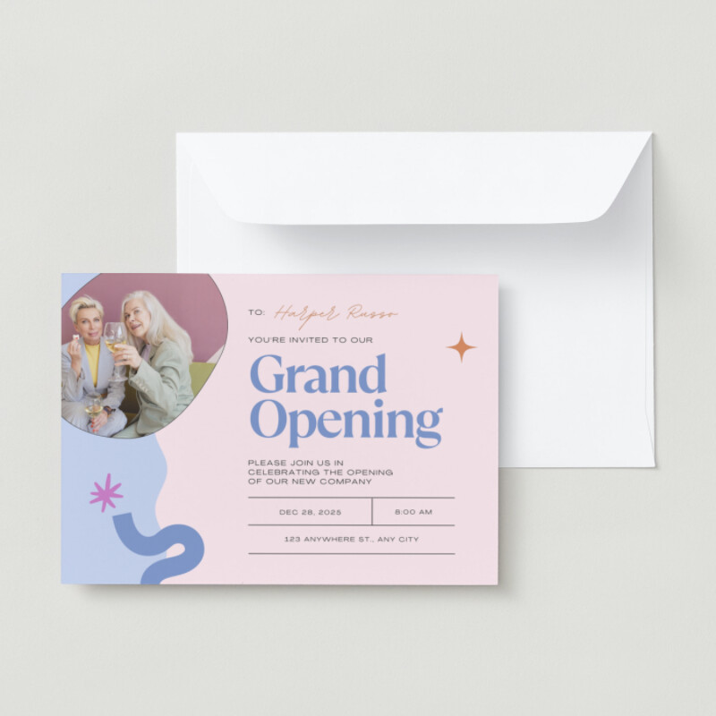 Pink and Blue Playful Grand Opening Invitation