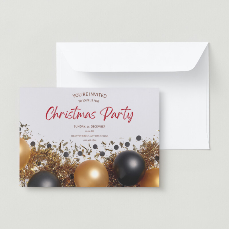 Grey Golden Modern Christmas Party Invitation