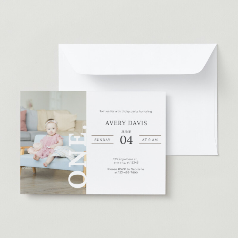 Simple Photo for First Birthday Party Invitation