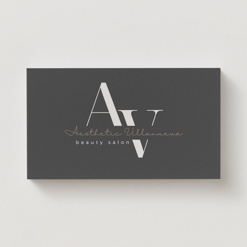 Black and Beige Minimalist Aesthetic Initials Beauty Salon Business Card