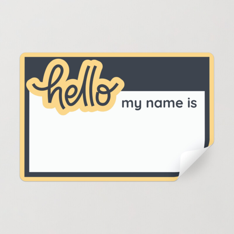 Black Yellow Minimalist Typography Hello Name Sticker