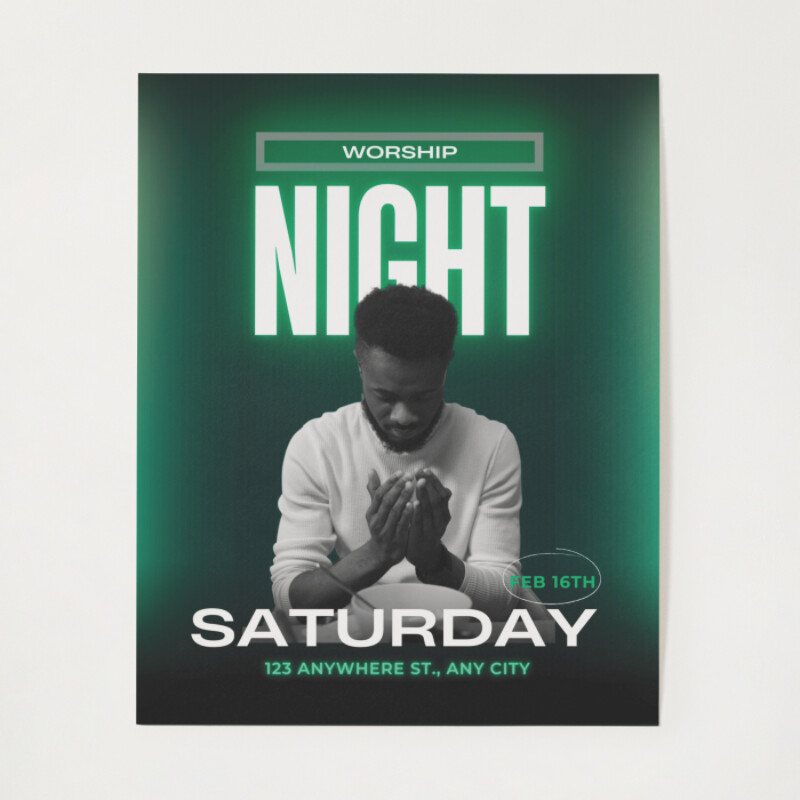 Neon Modern Worship Night Poster