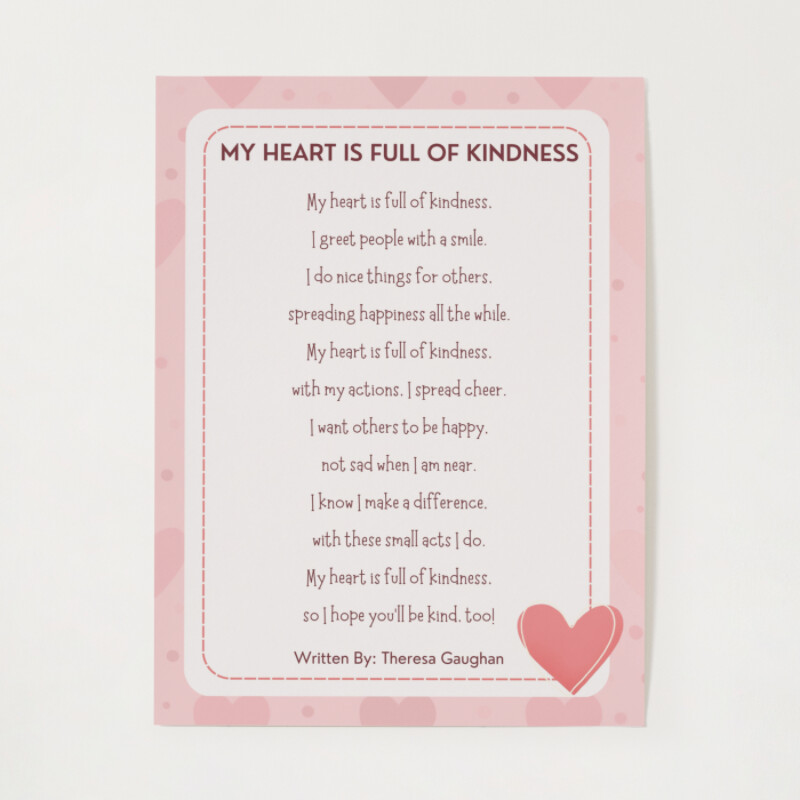Pink My Heart Is Full of Kindness Poem Poster