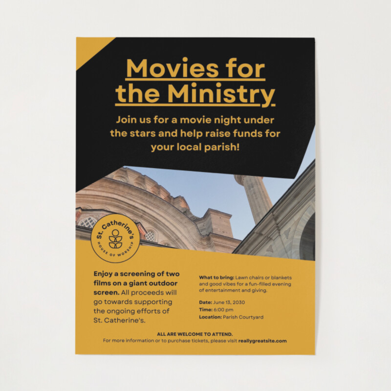 Movie Night Poster in Black Gold Clean Corporate Style