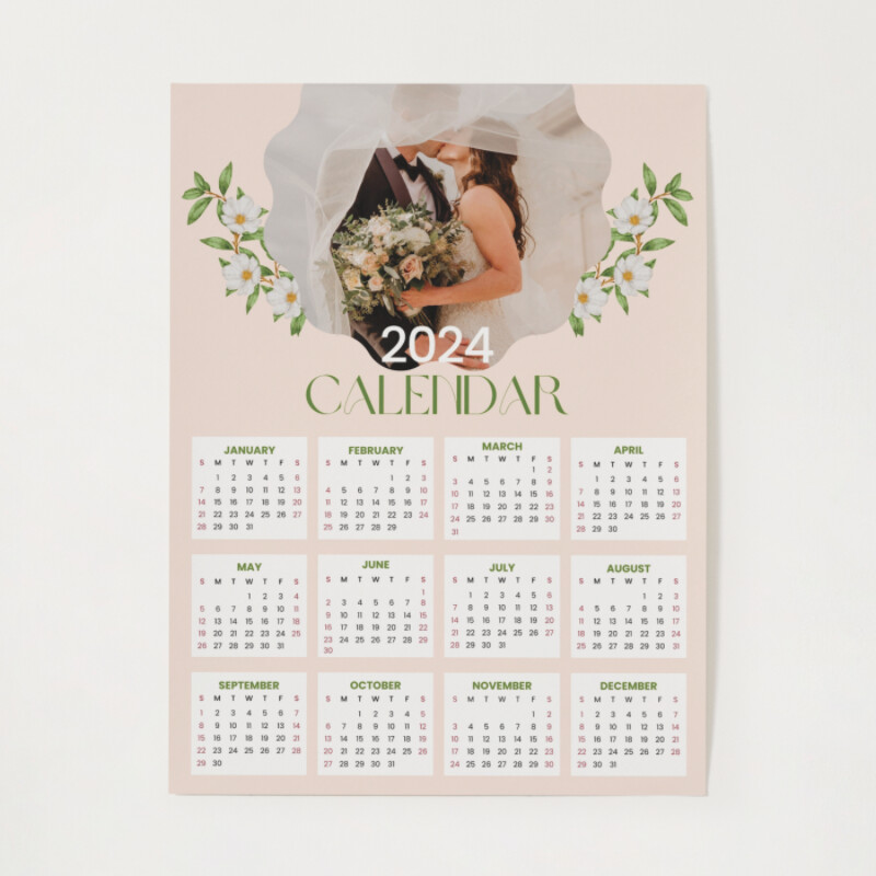 Beige And Green Photo 2024 Calendar 